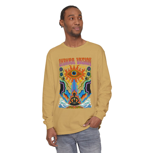 Chakra Vision (Front design) - Unisex Garment-dyed Long Sleeve T-Shirt